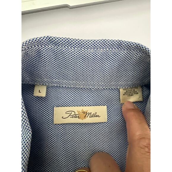 Peter Millar Shirt Mens Large Blue Nanoluxe Long Sleeve Button-Down Dress Shirt - Picture 7 of 8